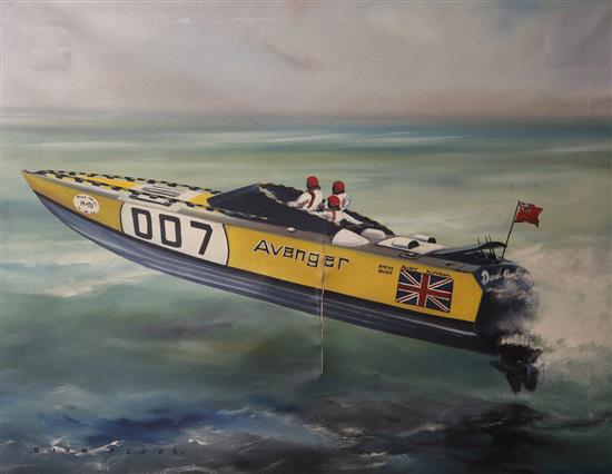 Dion Pears (1929-1985) Power boat Avenger at sea 70 x 91cm